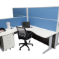 Corner Workstation 3 Seater1200MM White Tops With 3 Blue Screen Dividers